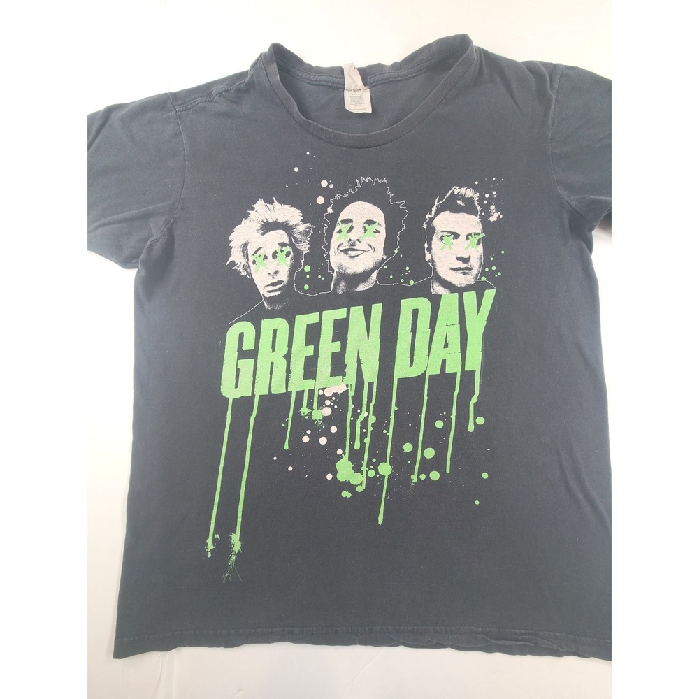 Bay Island Green Day Band‎ T-Shirt Mens Large Black Neon Green Drip Graphic 2011